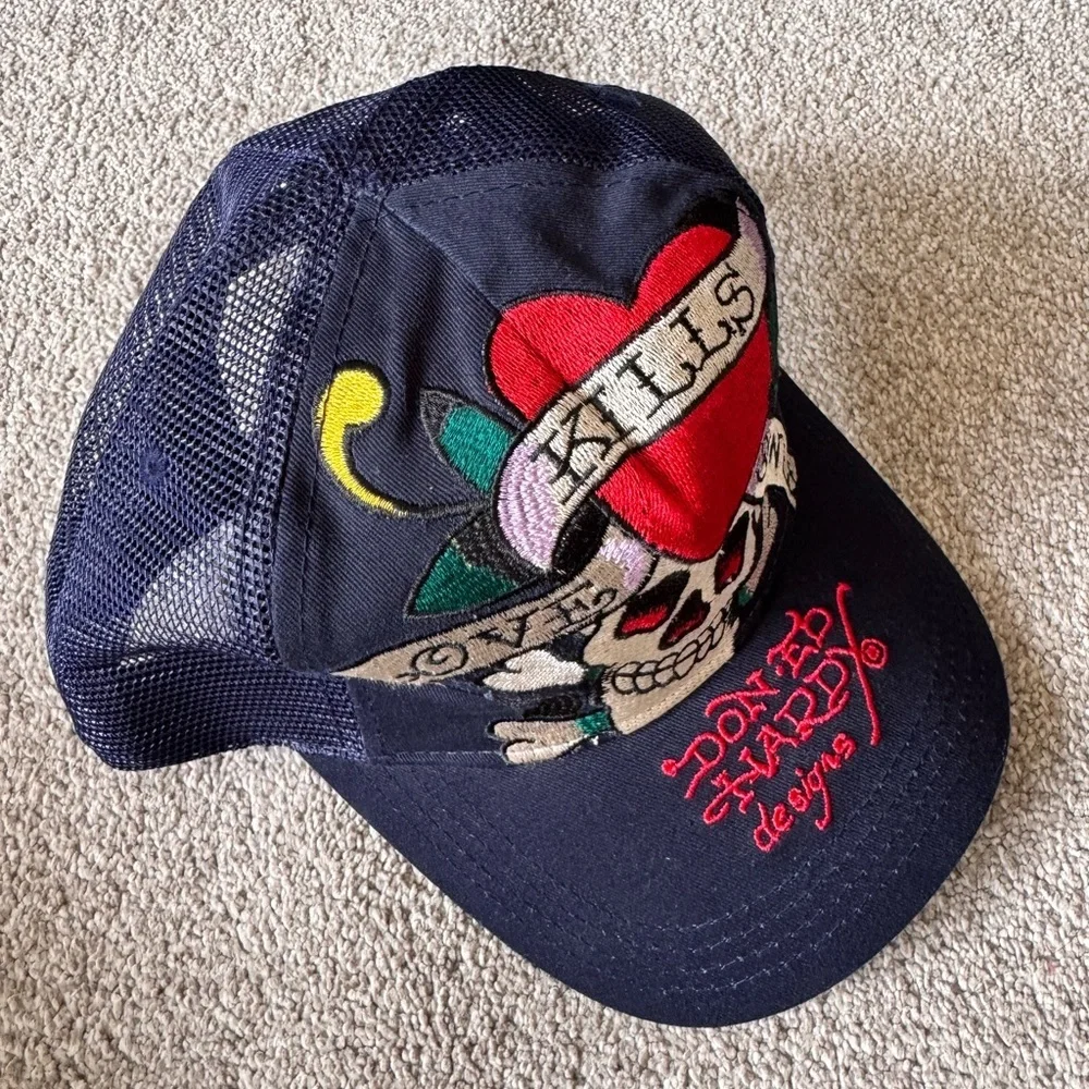 Vintage Y2K Ed Hardy Love Kills Slowly Trucker SnapBack Hat Authentic O/S - Picture 7 of 8